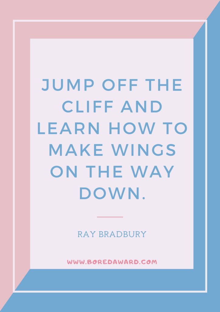 Inspirational quote on taking action (Ray Bradbury).